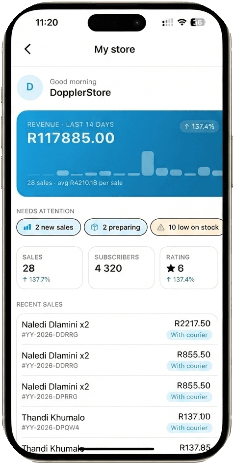The merchant dashboard in the YIIVA app